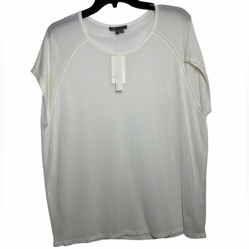 NWT Vince Ladder Stitch Cap Sleeve‎ Beige Cream Short Sleeve Tee Small